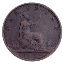 1872 Great Britain Farthing VF Condition KM #747.2 - £20.43 GBP