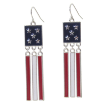 USA Flag Dangle Bar Earrings White Gold - $13.24