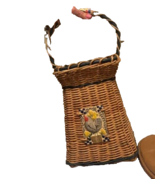 Rooster Motif Woven Wicker Basket w Handle Kitchen Utensil Basket 18&quot; Ta... - $111.38 MXN