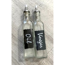 New Glass Oil and Dispenser Bottles Cursive Writing Black Clear White La... - $9.89