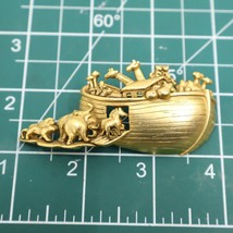 AJC Vintage Pin Brooch Brushed Gold Noah&#39;s Ark Chunky Signed 1980s - £15.43 GBP