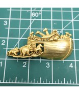 AJC Vintage Pin Brooch Brushed Gold Noah&#39;s Ark Chunky Signed 1980s - £15.41 GBP