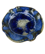Pottery art glazed crackled glass blue dish ashtray trinket - $281.70 MXN
