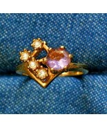 CA Vintage Mid Century Modern Violet &amp; Crystal Rhinestone Gold-tone Ring... - £10.18 GBP