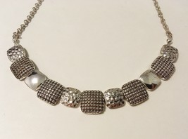 Liz Claiborne Necklace Choker Silver Metal Textured Squares Chain LC Tag Vintage - £22.03 GBP