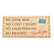 No Junk Mail, No Cold Callers Sign, House Door Notice Plaque Post Gift W... - $13.47
