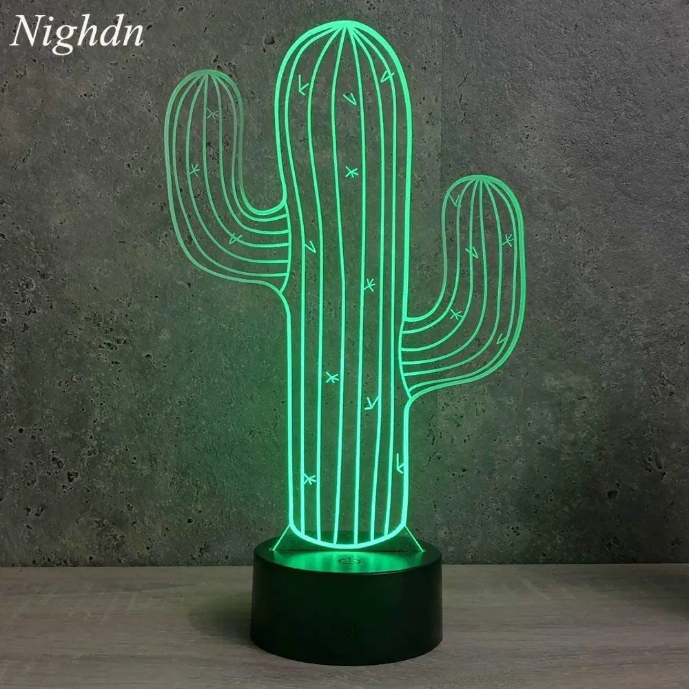 Nighdn 3D Cactus Flower Night Light Lamp Illusion Led 7 Color Changing Touch - £14.86 GBP+