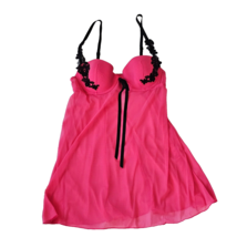 Vintage Y2k Inner Secrets Barbie Hot Pink Mesh Babydoll Ruffle Mini Slip... - $33.66