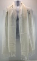 L) Women Pashmire White Fringed Tassel Viscose Acrylic Winter Scarf - $5.93