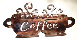 Coffee Cups Copper and Bronzed Plated Metal Wall Art Piece 16 1/2&quot; x 9 1/2&quot; - £30.54 GBP