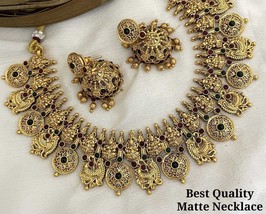 Indian Bollywood Style Gold Plated Matt Finish Choker Necklace Jewelry Set - £37.35 GBP