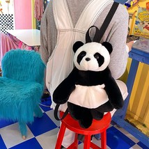 Cute Panda Shape Plush Backpack for Young Girls Kawaii Small School Bag Soft Bro - £22.95 GBP