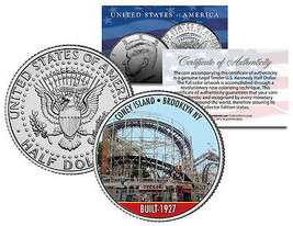 CONEY ISLAND CYCLONE Roller Coaster Colorized JFK Half Dollar Coin BROOK... - $226.66 MXN