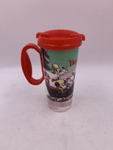 Disney Parks Insulated Travel Mug Happy Holidays Red Handle Lid Sleigh - £8.97 GBP