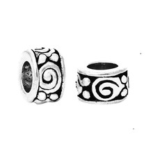 30 Tibetan Silver 8x5mm Round Rondelle Ring Big Hole Beaded Swirls Spacer Beads - £4.00 GBP