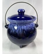 Unbranded Drip Beautiful Blue &amp; White Glaze Pottery Bean Pot Bail Handle - $17.18