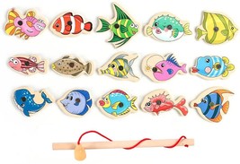 Kids Fishing Toy Set Magnetic Wooden Fishing Table Games Educational Toys - £14.07 GBP+