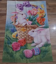Easter Bunnies Rabbit Basket Eggs 28x40 Garden House Flag Decoration Yar... - £14.57 GBP