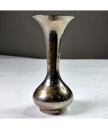 Vintage Silver Brass Etched Bud Flower Vase India 5&quot; Small Flower Design... - $15.99