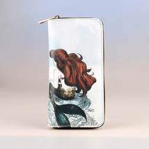 Cartoon Mermaid Pattern Long Wallet, Zipper Around Coin Purse, Women&#39;s C... - $10.23