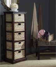 5-Drawer Wicker Basket Storage Tower With Cherry Finish From Safavieh Home - $213.96