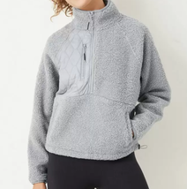 NEW Womens Half Zip Faux Sherpa Fleece Pullover Top Gray ladies sz XS - £7.77 GBP