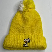 Vintage Peanuts Snoopy Woodstock 8&quot; Knit Yellow Beanie Hat Cap Pom Pom O... - £35.37 GBP
