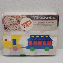 Dreamstyles Vintage Whistlestop Trains 4 Piece Full Sheet Set New NOS Da... - $98.95