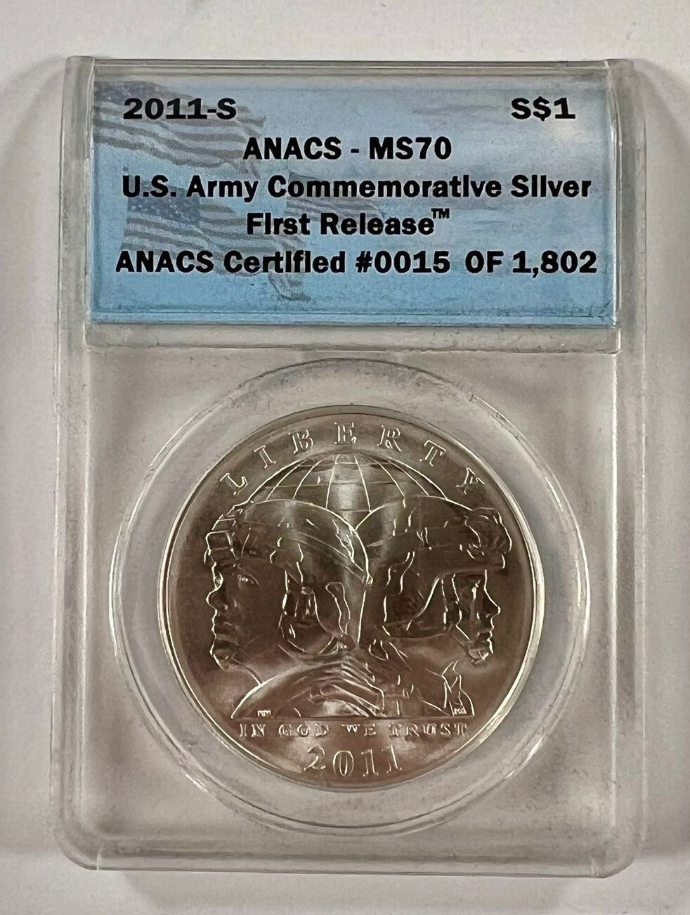 2011-S $ 1 US Army Commemorative Argento Anacs MS70 Primo Rilascio W/ Box Item image 2