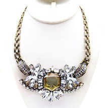 Vintage J.Crew Bib Statement Necklace, Stunning Encrusted Crystals on Book Chain - £53.36 GBP