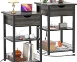 Nightstand Set Of 2 With Charging Station, 25.2&quot; Tall Bed Side Table Wit... - $222.99
