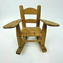  Vintage Wood Rocking Chair for Doll Woven Seat Ladder Back 9&quot; Handmade ... - £14.94 GBP