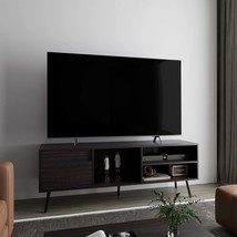 Black TV Stand | 1 Door, 3 Shelves | Modern Entertainment Center - £210.42 GBP