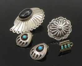NAVAJO 925 Silver - Vintage Turquoise &amp; Black Onyx Lot Single Earrings - EG11213 - £107.13 GBP