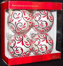 Set Of Four Kurt Adler Flocked Art Noveau KSA Shatterproof Christmas Ornaments - £19.60 GBP