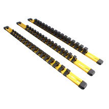 ABN Yellow Aluminum Socket Organizer Holder Rail 3pc and Clips 1/4&quot; 3/8 1/2&quot; - £43.94 GBP