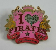 I LOVE PIRATES Pink Yellow Roses Heart Walt Disney World WDW Lapel Pin T... - $4.99