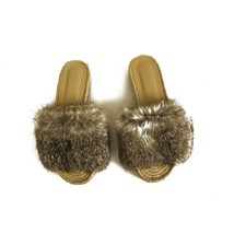 Solange Gray Fur Slides Espadrilles Sandals Open Toe Shoes size 38 - $118.80