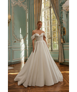 Custom Off-White Sparkling Tulle A-Line with Off-Shoulder Design Bridal ... - $536.00