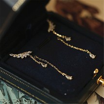 925 Sterling Silver Angel Wings Tassel Stud Earrings Women 14k Gold Inlaid Cryst - £14.52 GBP