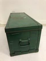 Vintage WOOD CHEST wooden trunk tote box case tool Green industrial rust... - $49.99