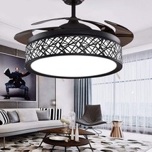 42&quot; Black Bird-Cage Ceiling Fan Chandelier Retractable Blade Ceiling Fan With - £194.29 GBP