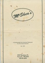 McShea&#39;s Irish American Restaurant Menu Northshore Dr Knoxville Tennessee 1990&#39;s - £14.24 GBP