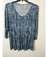 Croft &amp; Barrow Light Blue Paisley Pattern Pleated Front Top Shirt Size 2XL - $33.82 CAD