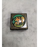 Russian Square Palekh Trinket Black Lacquer Box with Fairy Tale Scene 2” - £12.63 GBP