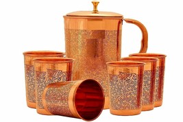 Copper Embossed  Jug With Tumbler Pitcher Storage Serving Water 1500 ml - £37.95 GBP