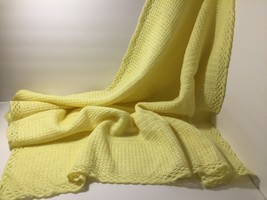Vintage Handmade Crocheted Baby Blanket Afghan Throw Crib Blanket Yellow - £19.91 GBP