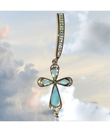 Natural Larimar Sideways Cross .925 Sterling Silver Bracelet 6-8&quot; Extension - $1,489.84 MXN