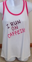 Athletic Works Ladies Size S 4-6 White PinkTank Top I Run On Caffeine - £7.08 GBP