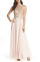 Xscape Gold Embroidered Chiffon Halter Dress SZ 0 Blush - £79.75 GBP